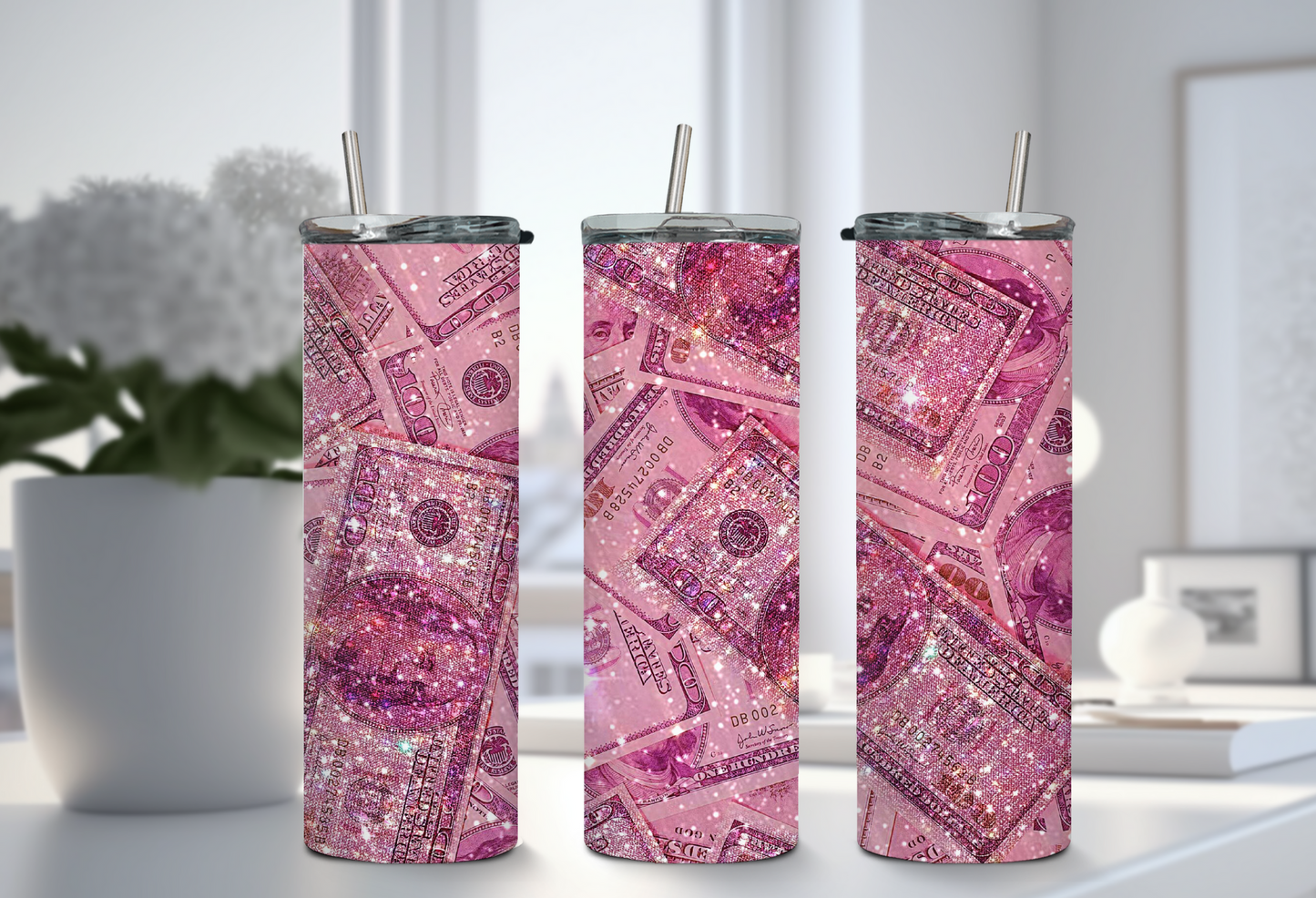 Pink Bling Money Tumbler