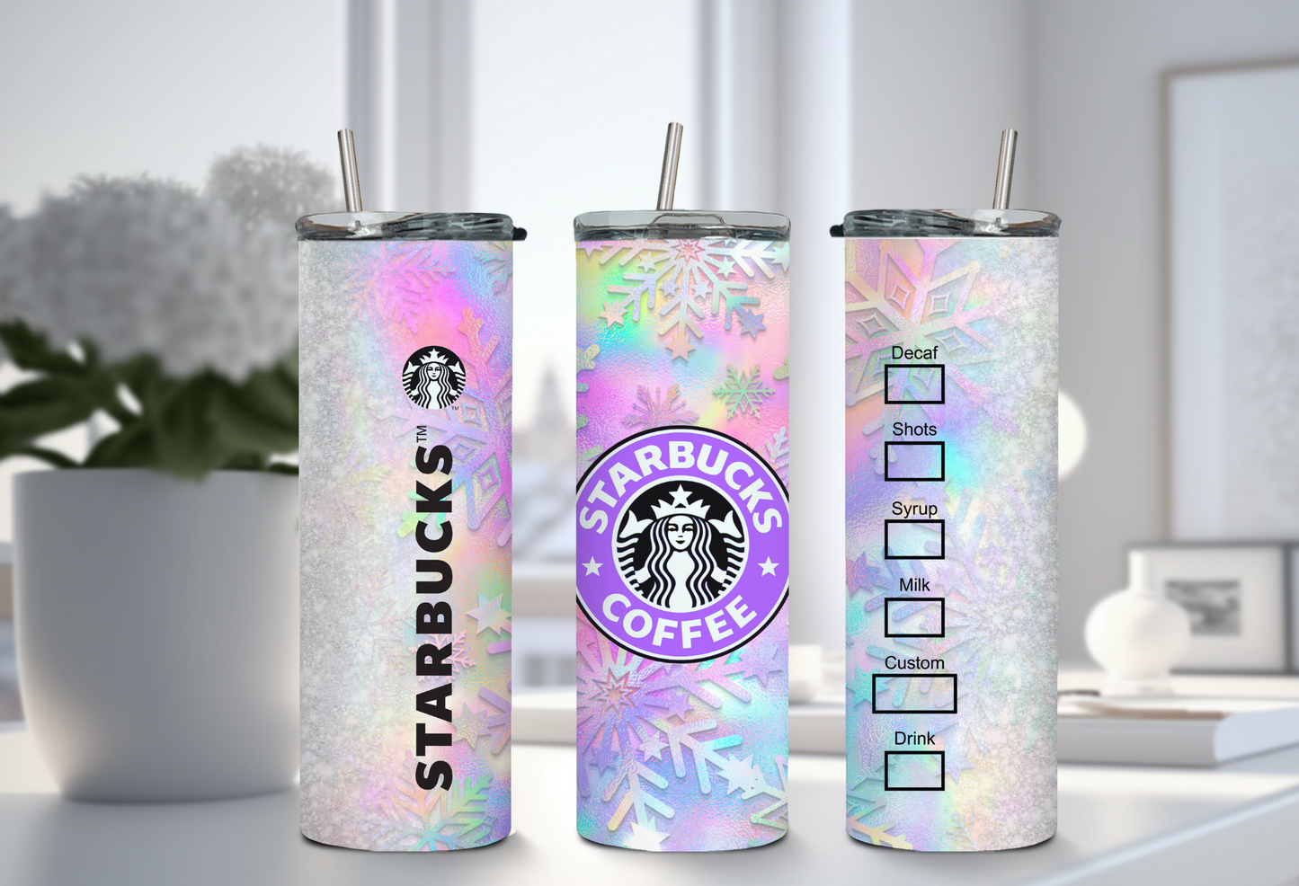 Holographic Snowflake Tumbler